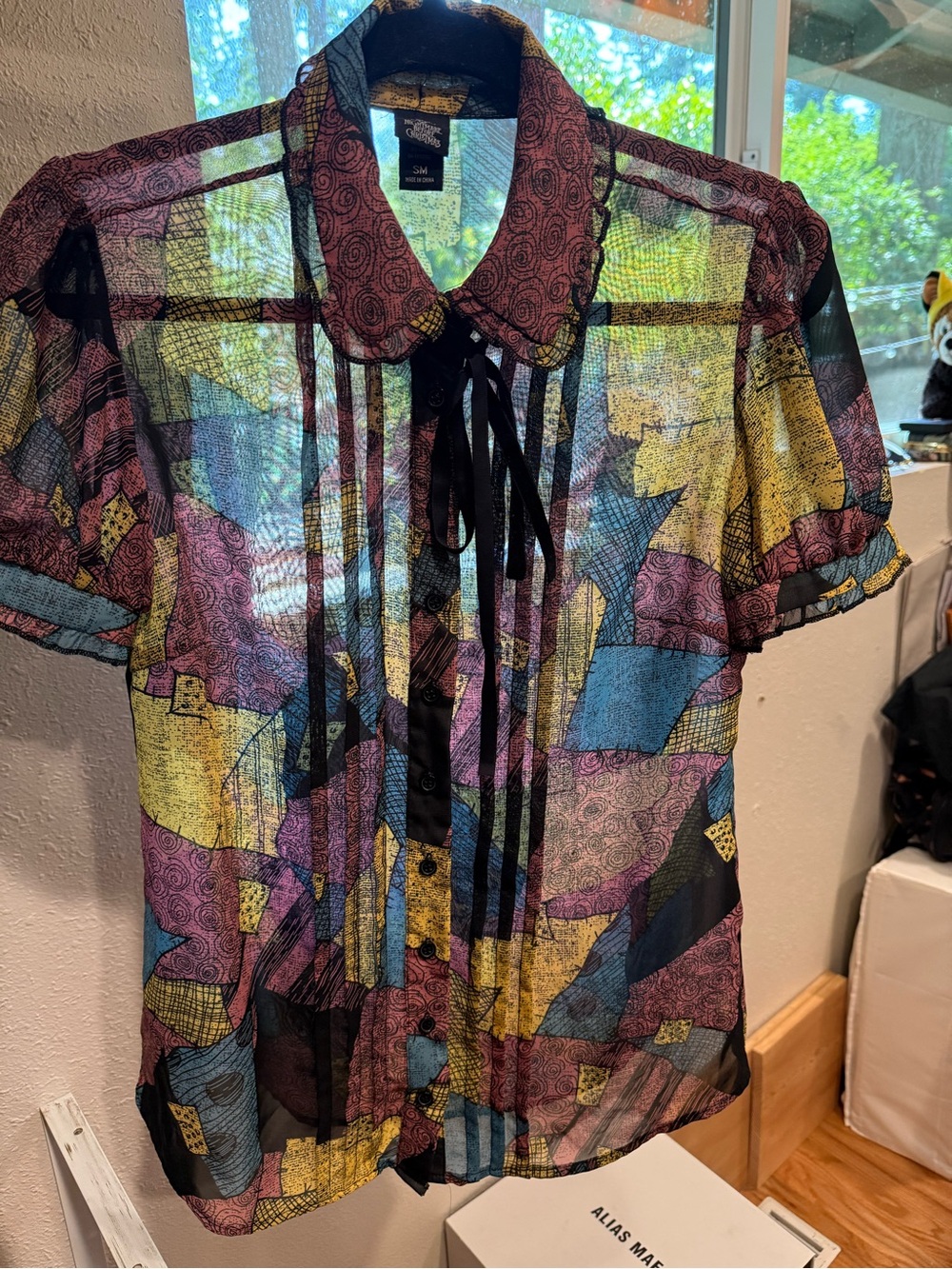 Disney shirt Nightmare Before Christmas sheer patchwork button up top